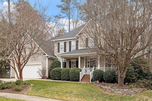 view of front of home with a front lawn and covered porch