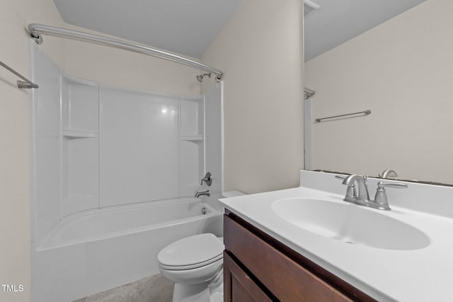 full bathroom with vanity, toilet, and washtub / shower combination