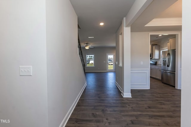 hall featuring dark wood-type flooring