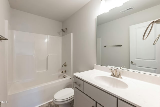 full bathroom with vanity, shower / bathtub combination, and toilet