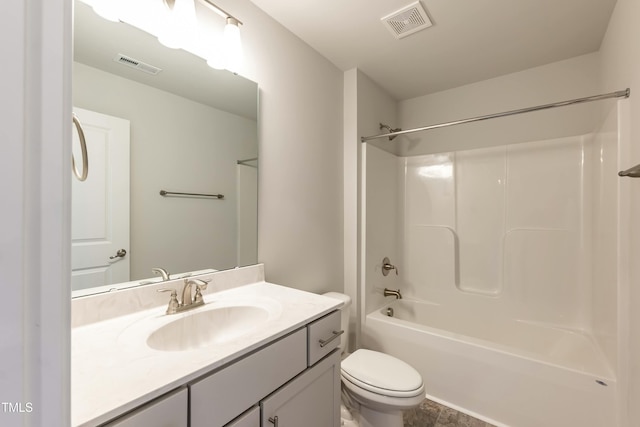 full bathroom featuring shower / tub combination, vanity, and toilet