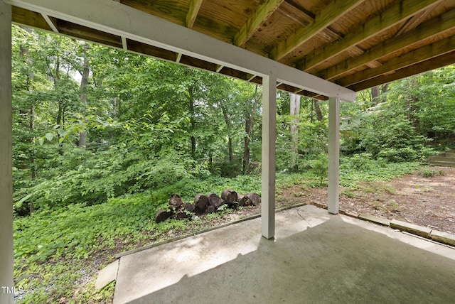 2004 Beecham Cir, Raleigh, NC 27607 - view of patio / terrace with a forest view
