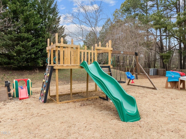 view of jungle gym featuring central AC