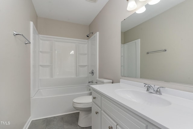 full bathroom featuring tile patterned floors, toilet, tub / shower combination, and vanity