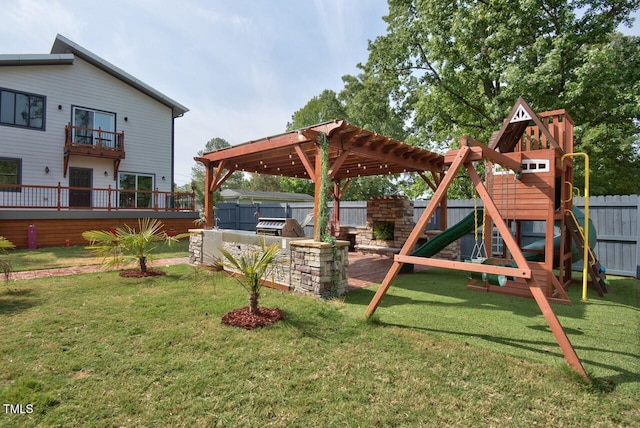 view of play area with a yard