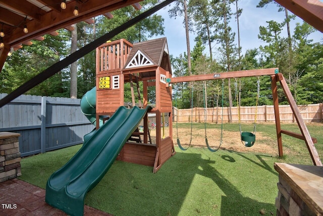 view of play area featuring a yard