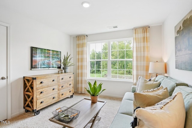 living room with carpet flooring