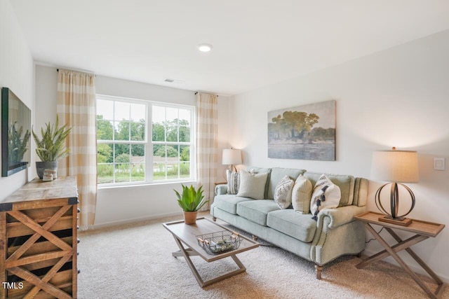 living room featuring carpet