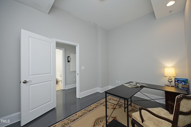 office space featuring baseboards and recessed lighting