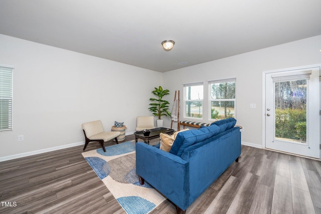 living room with dark wood-type flooring