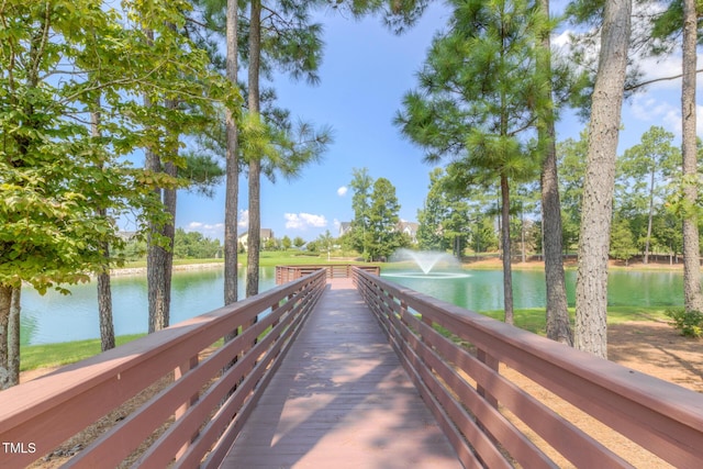 view of dock with a water view