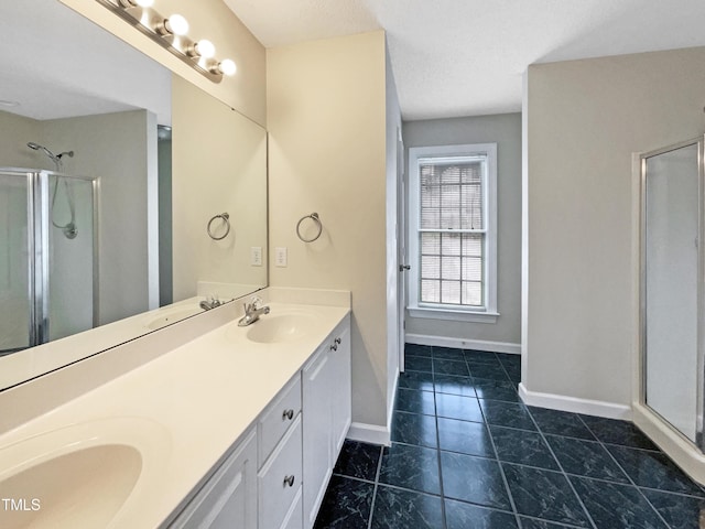 bathroom featuring vanity and walk in shower