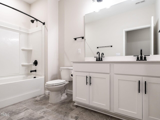 full bathroom featuring toilet, shower / bathtub combination, and vanity