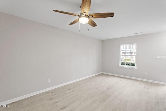 unfurnished room featuring ceiling fan and light hardwood / wood-style floors