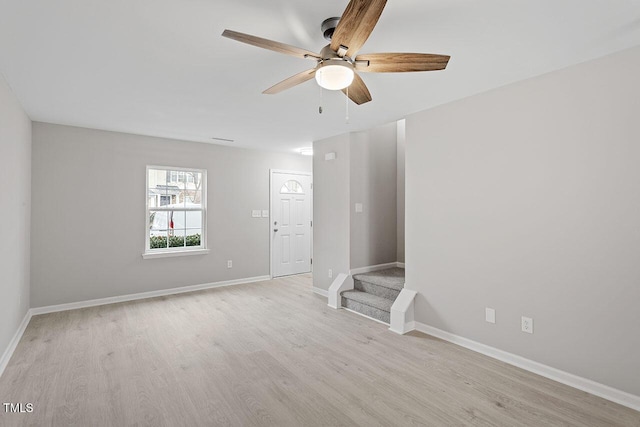 unfurnished room featuring ceiling fan and light hardwood / wood-style floors