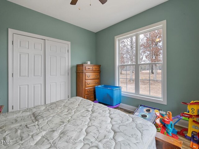 bedroom with a closet and ceiling fan