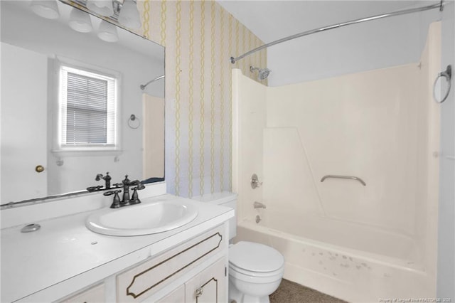 full bathroom with vanity, toilet, and tub / shower combination