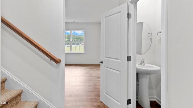 bathroom with sink and hardwood / wood-style floors