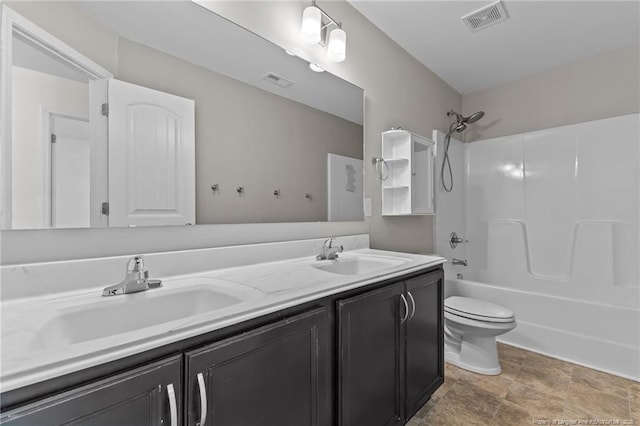 full bathroom with vanity, toilet, and shower / bathing tub combination