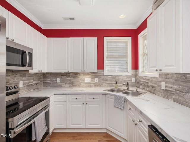 kitchen with white cabinetry, appliances with stainless steel finishes, and sink