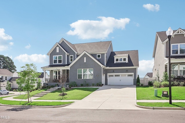 craftsman-style house featuring a garage and a front yard