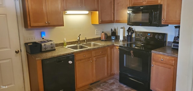 kitchen with sink and black appliances