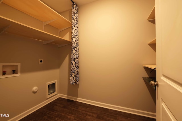 washroom featuring washer hookup, dark hardwood / wood-style floors, electric dryer hookup, and gas dryer hookup