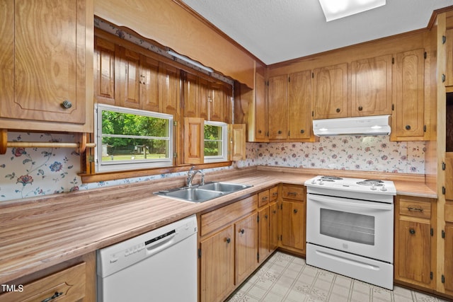 kitchen featuring sink and white appliances