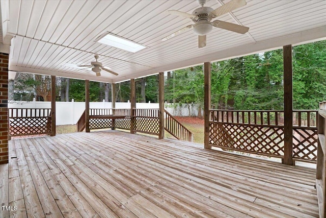 wooden deck with ceiling fan