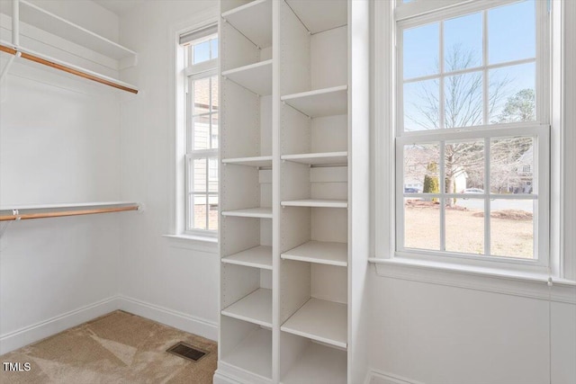 walk in closet with carpet flooring and visible vents