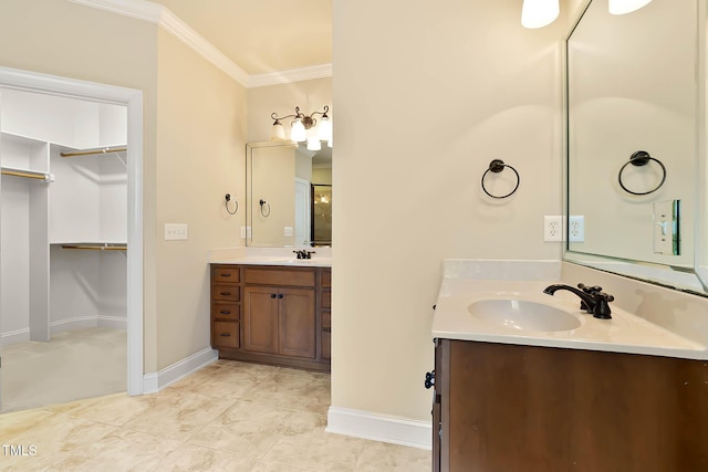 bathroom featuring vanity and ornamental molding