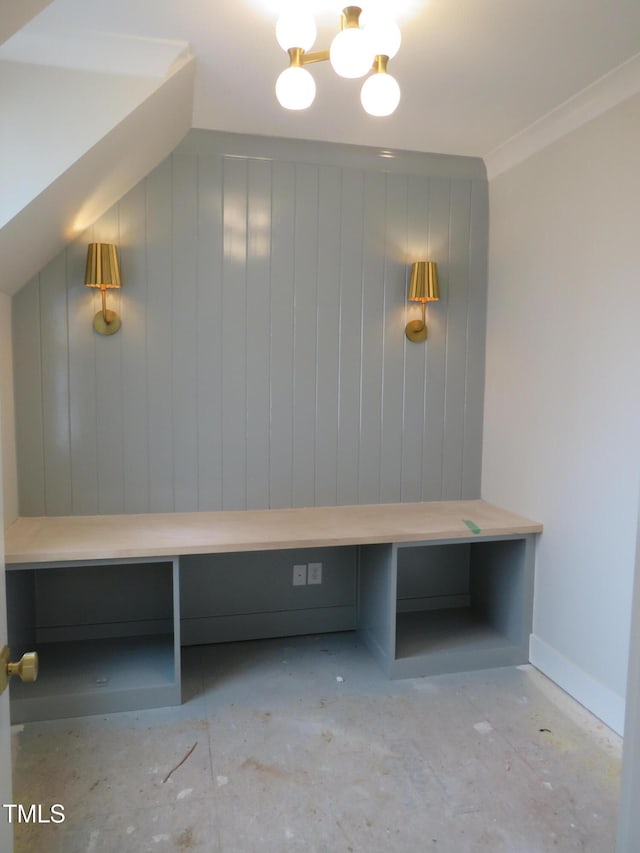 mudroom featuring ornamental molding