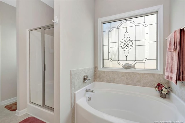 bathroom with plus walk in shower