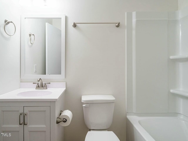 full bathroom featuring vanity, toilet, and bathing tub / shower combination