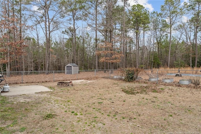 view of yard featuring a shed