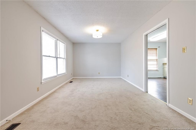 carpeted spare room with a textured ceiling and a healthy amount of sunlight