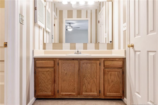 bathroom with vanity and ceiling fan