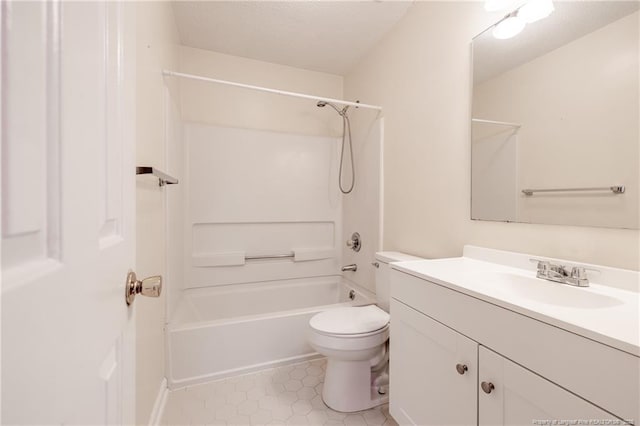 full bathroom with vanity,  shower combination, and toilet