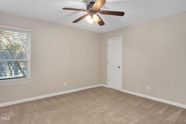 spare room with ceiling fan and carpet flooring