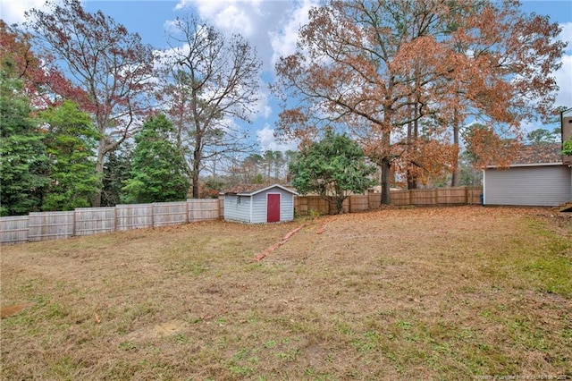 view of yard with a storage unit