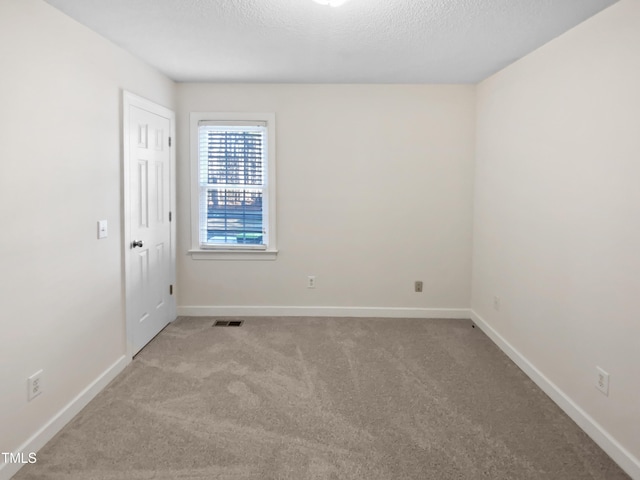 empty room featuring light colored carpet and a textured ceiling