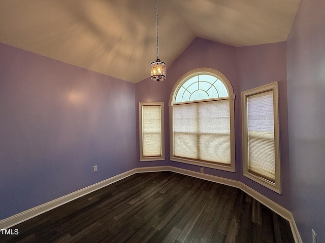 empty room featuring lofted ceiling and wood-type flooring