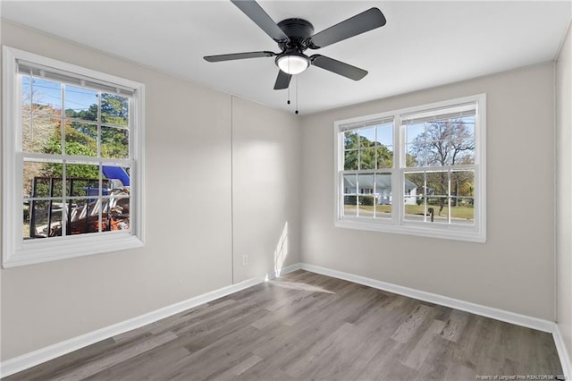 spare room with ceiling fan and hardwood / wood-style floors