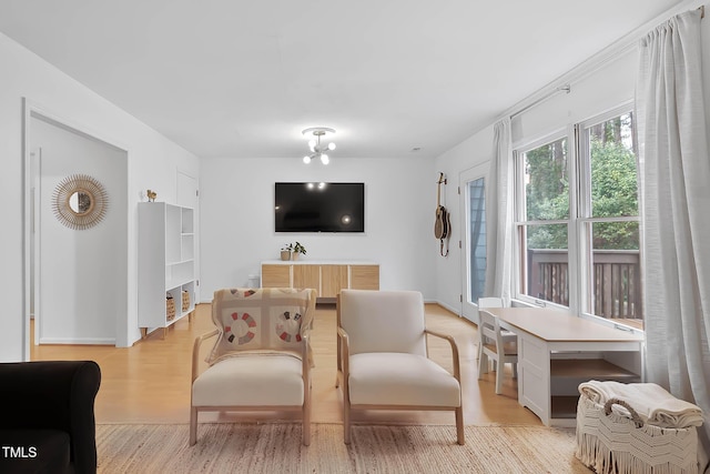 living area with light hardwood / wood-style floors