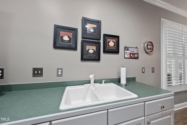 kitchen with crown molding and sink