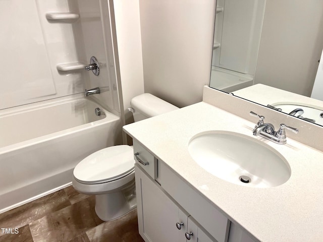 full bathroom with vanity, toilet, and shower / washtub combination