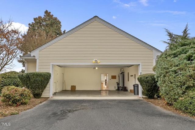 garage featuring water heater