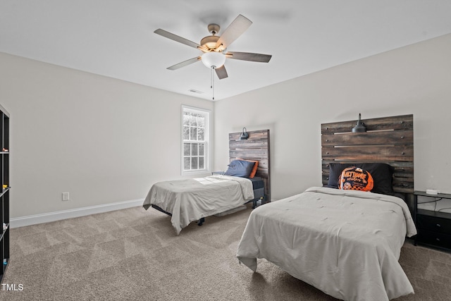 bedroom with carpet floors and ceiling fan