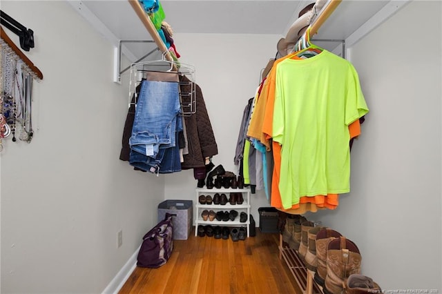 spacious closet with hardwood / wood-style flooring