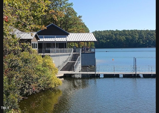 dock area featuring a water view